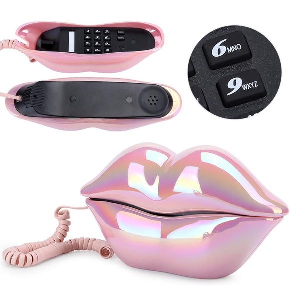 Pink Iridescent Lips Novelty Landline Phone Decor - Picture 2 of 4